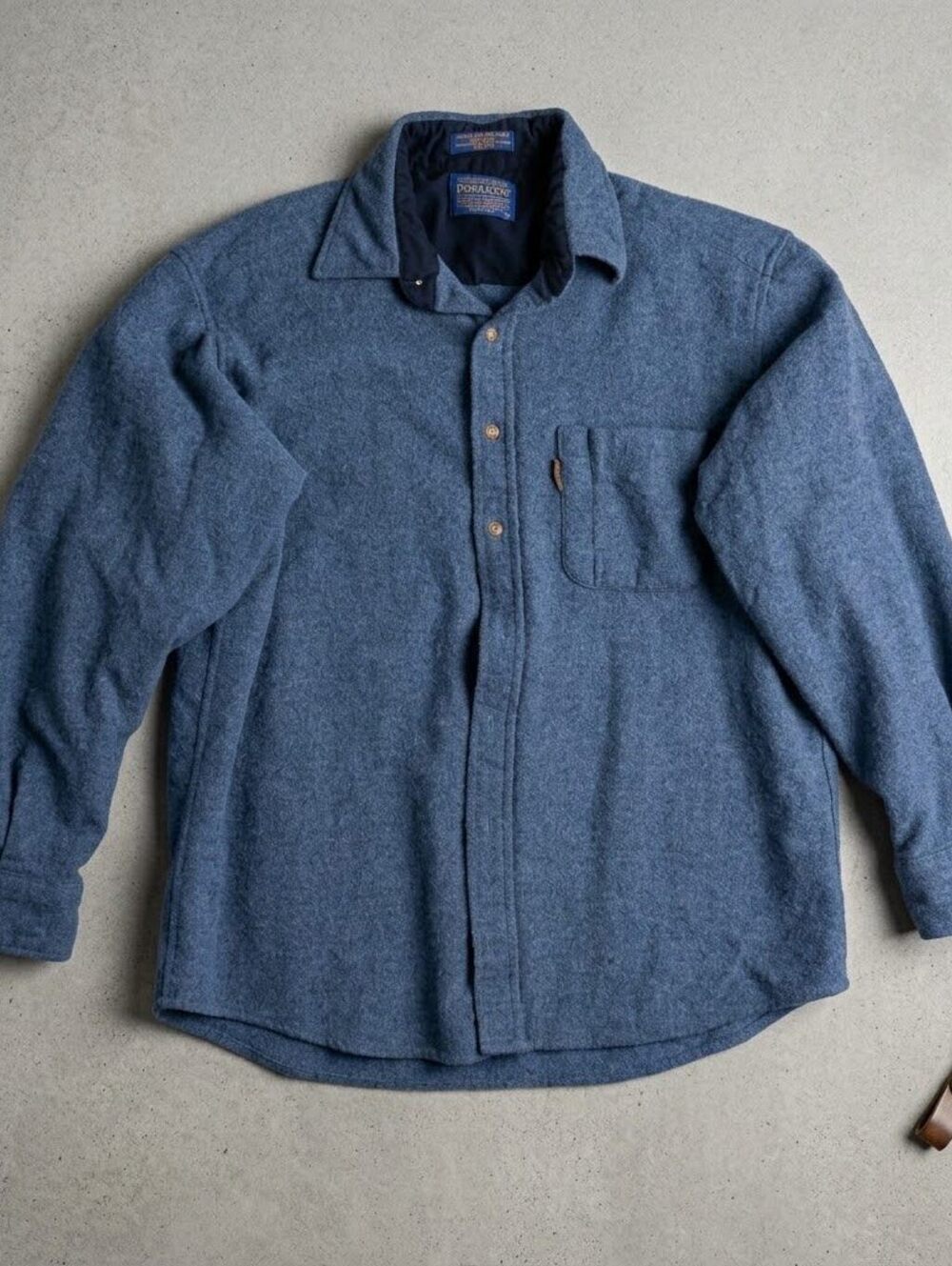 Vintage Pendleton L Blue Virgin Wool Flannel Suede Patches Cabincore Granola